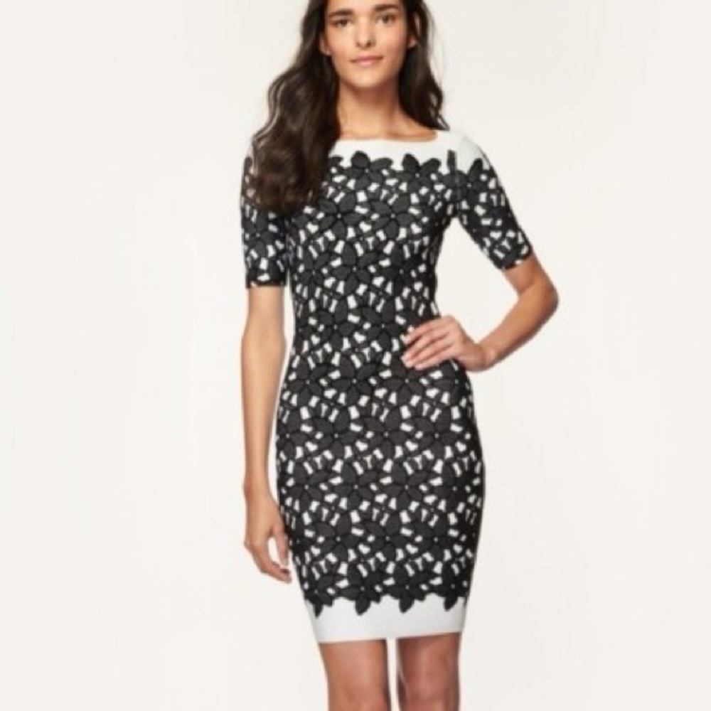 Milly Black & White Floral Mesh Jacquard Sheath Dress Size Large Retail $395
